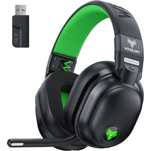 WESEARY WG3 Bluetooth Headset, 2,4G Wireless Gaming Headset mit Mikrofon für PS5, PS4, PC, Switch, Mac, Faltbarer Surround Sound Noise Cancelling Kopfhörer mit LED Licht, Über 50 Stunden Akkulaufzeit