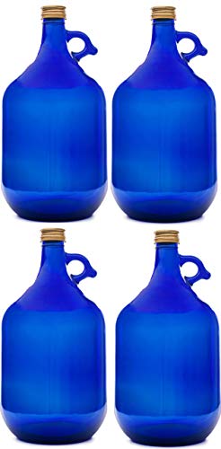 5L Premium blaue Flasche|Wasserflasche| Essig-Öl| Weinballon Glasballon|Weinflasche|Likörflaschen|Ölflasche|leere| Glasbehälter zum Befüllen Glasballonflasche mit Schraubverschluss und Henkel (4x5L)