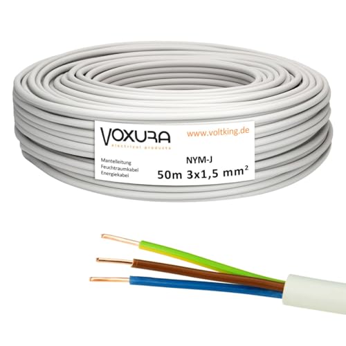 NYM-J 3x1,5 mm² 50m Ring Mantelleitung Installationskabel Stromkabel Feuchtraumkabel Kupfer