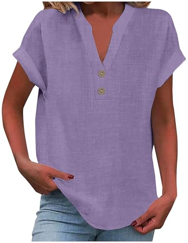 Leinenbluse Damen Elegante Baumwolle Leinen Tshirt Leinenshirt Locker Kurzarm Blusen Frau Longshirt Oversized Tee T-Shirt Teenager Mädchen Freizeit Leinenhemd Große Größen Bluse Oberteile Kleidung