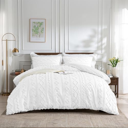 DXHOME Bettwäsche 135x200 Weiß Quetschfalte Pintuck Geometrische Kariert Bettwäsche Aesthetic Kuschelig Weiche Mikrofaser Bettbezug mit Reißverschluss + 1 Kissenbezug 80x80 cm