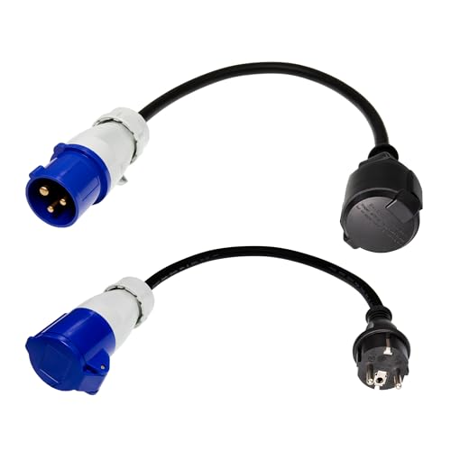 Afeld Elektro 2X CEE Adapter CEE-Stecker auf Schuko-Kupplung Schuko-Stecker auf CEE-Steckdose 230V 16A für Camping & Wohnmobil