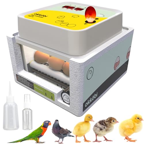Okköbi OBI-12 Brutautomat für Hühner, Enten & andere Vögel + NEU + Brutautomat vollautomatisch + Temperaturkontrolle + Feuchtigkeitsanzeige + Integrierte Eierschale + 5 JAHRE SCHUTZ