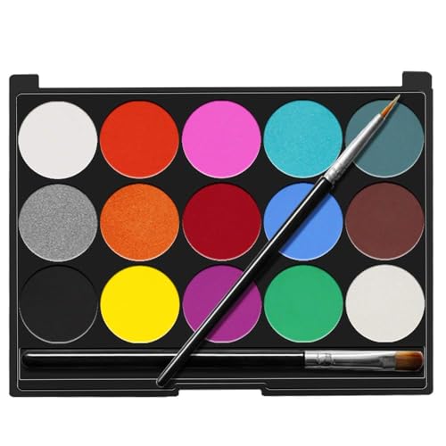 Senbos Kinderschminke, 15 Farben auf Wasserbasis Ungiftige Schminkpalette, Körperbemalung Zubehör, Waschbares Gesichtsbemalungs Sets für Kinder mit 2 Pinseln für Party, Cosplay, Karneval