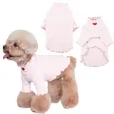 Yaopelky Hunde-Shirt für kleine und mittelgroße Hunde, gestreiftes T-Shirt mit Herz-Stickerei, dehnbar, Rüschen, Hundekleidung für Chihuahua, Schnauzer, Yorkie, Shih Tzu (Weiß, XS)