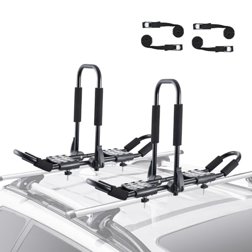 VEVOR Kajak-Dachgepäckträger, 1 Paar J-Bar, Weicher Dachgepäckträger, Befestigung Oben, Träger für Kajak, Surfbrett, Kanu, SUP, Skiboard, Montage an Auto, SUV, LKW, 2 Kajaks