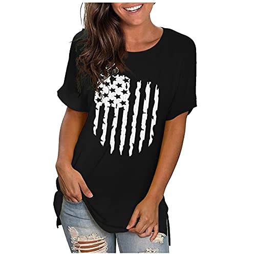 Frauen T-Hemden Kurzarm-Casual-Top-Hemd für Frauen Klamotten Teenager (Black, XL)