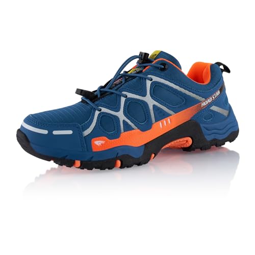 Fusskleidung® Damen Herren Wanderschuhe atmungsaktive Trekkingschuhe Dunkelblau Orange EU 44