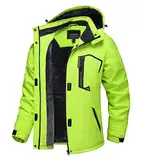 TACVASEN Damen Übergangsjacke Warm Winterjacke Gefüttert Wanderjacke Ski Jacket mit Wasserdichtem Reißverschluss, Neongrün, XL