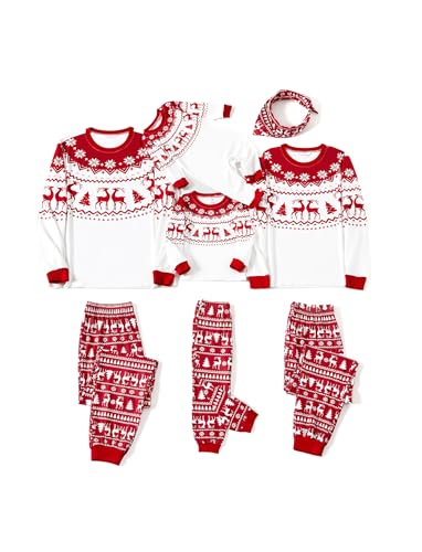 PATPAT Familien Weihnachtspyjamas Set - Weihnachtsoutfit für die ganze Familie, Partnerlook Pyjamas, Weihnachtliche Prints Bequemer Schlafanzug Weihnachtskleidung, Rot, Baby: 12-18 Monate