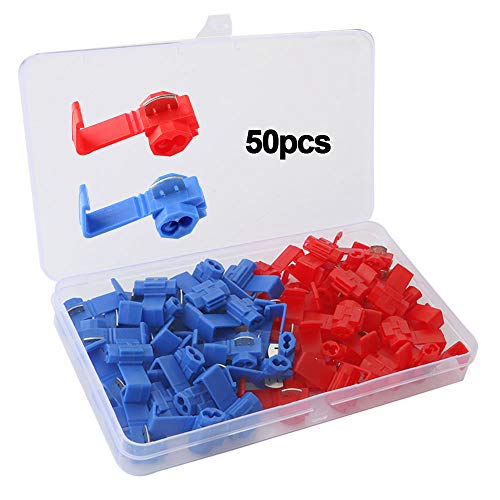 QitinDasen 50Pcs Abzweigverbinder Set, Stromdiebe Schnellverbinder, Kabelabzweiger Quickverbinder, Draht Kabelstecker Schloss Terminal (Rot, Blau)