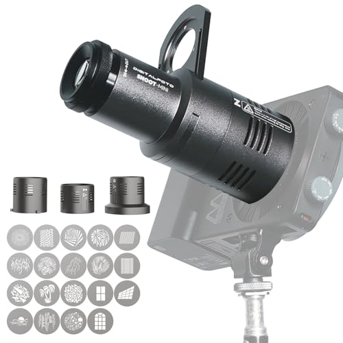 DF DIGITALFOTO Optischer Mini-Snoot-Projektor, Fotografie-Strahler-Befestigung mit Zhiyun/Ulanzi/Godox-Halterung, 19 Gobos, Magnetrahmen, kompatibel mit ZHIYUN CINEPEER CX100, Godox ML100Bi/ML60IIBi