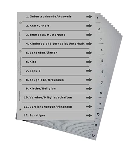 Ordnerregister für Kinder, durchdachtes Register für DIN A4 Ordner, Babyordner, Kinderordner für Mama, Papa, Eltern, lichtgrau