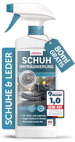 PLINTEX® 580ml Schuh Imprägnierspray - effektiv gegen Regen & Nässe - Schuh Textilien Imprägnierung 100% biologisch abbaubar - Schuhimprägnierung