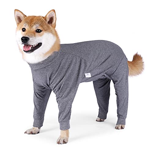 SUYUKU Genesungsanzug für Hunde Anti Leck Welpen Langärmelig Body für Elisabethanisches Kragen Einteiler mit Beinen Operationsbody Weich Bequem Warm Pyjama Kleidung für Haustiere (Grau, M)
