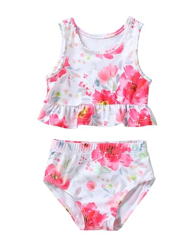 GiHaood Kleinkind Mädchen Badeanzüge Sommer Tankini-Set Rosa tropisches florales Print gerüschte Oberteile Hoher Taillenbikini-Badeanzug 2-teiliges Set 6-12 Monate