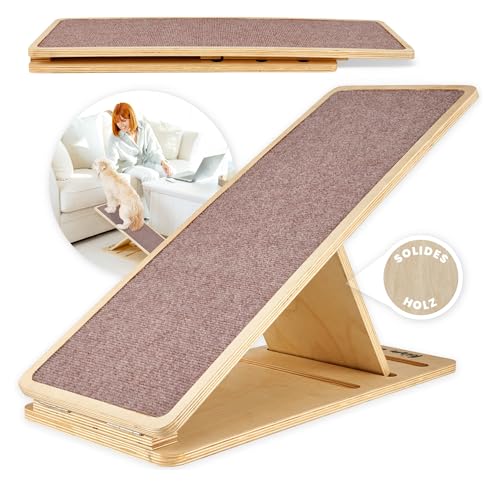 Ruby Hunderampe [höhenverstellbar] Hundetreppe aus massivem Holz – klappbar & rutschfest | Holzrampe Dog Stairs, kleine Hunde Haustiertreppe | 30-50cm (Braun, M)