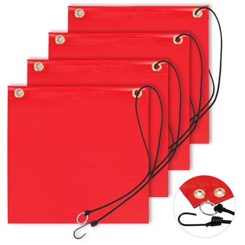 4 Stück Rote Warnflagge 30x30cm Nach Stvo Für Anhänger, Transport, Fahrradanhänger, Boot, Auto - Fahne Mit Gummiseil Und Kupferschnallen