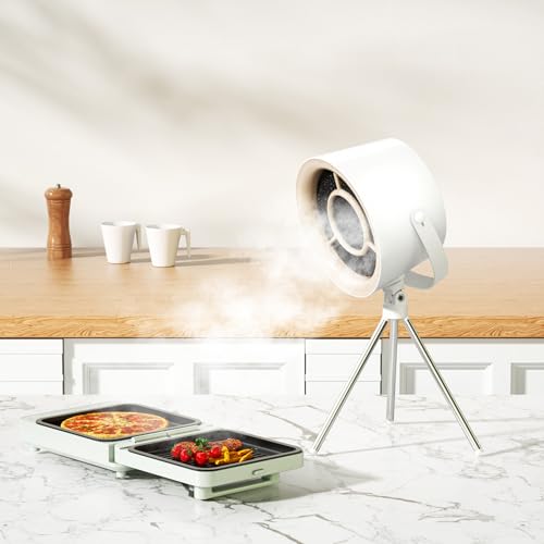 Tragbare Abzugshaube, Dunstabzugshaube mit austauschbarem Filter, Desktop-Abzugshaube mit 3-Gang-Abluftventilator, Küchenentlüftung für BBQ, Kochen, Hot Pot (Klassisches Weiß)