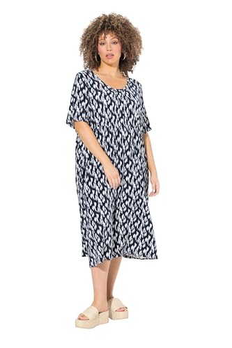Ulla Popken Damen große Größen Übergrößen Plus Size Jersey-Midikleid, Tupfen, Biesen, Rundhals, Halbam Marine 54+ 837920130-54+