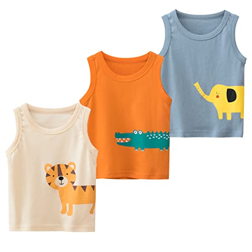 NATUST Kinder 3er-Pack Tank Top Jungen Ärmelloses Unterhemd Tier-Muster Baumwolle 98-104