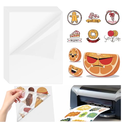 ADERTOS 30 Stk A4 Selbstklebende Folien Bedrucken Klebefolien Druckerpapier Transparent Bedruckbar Vinylfolie Inkjet Vnyl Aufkleber Sticker für Tintenstrahldrucker Laserdrucker