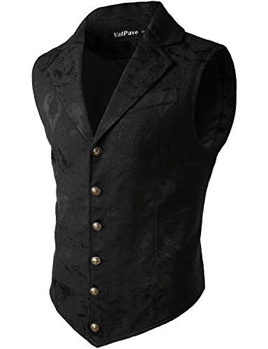 VATPAVE Herren Viktorianischer Anzug Weste Steampunk Gothic Weste XX-Large Schwarz