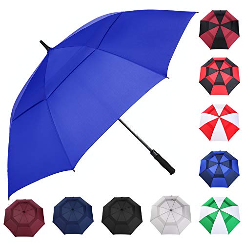 MRTLLOA, Golf-Regenschirm, automatische Öffnung, 157,5/172,7/182,9 cm, extra groß, übergroß, doppelt, belüftet, winddicht, wasserdicht, Stockregenschirm, für Damen und Herren (Königsblau, 157,5 cm)