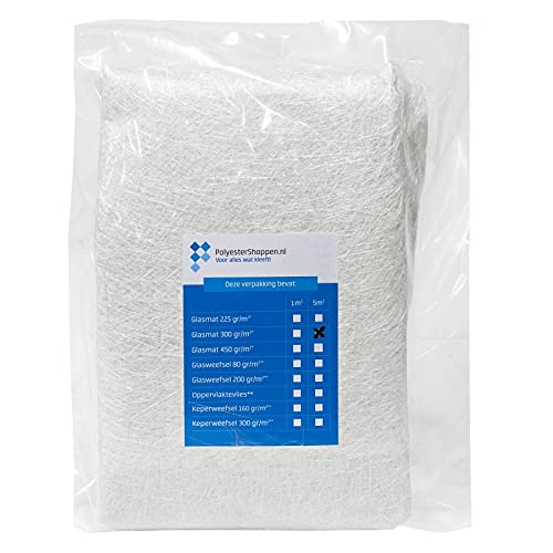 Glasfasermatte, Glasmatte, Glasfasergewebe/CSM | 5m2 | 300 gr/m2 | Speziell für Polyesterharze | Gute Imprägnierung | GFK matten, Fiberglas, Glasfaservlies, Glasgewebe, Rovinggewebe