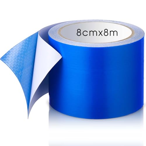 Sinmoe PE Planenband Lkw Reparatur Klebeband Markisenstoff Reparaturset 8cm ∗ 8m Wasserdicht Zelt Flicken für Kfz Anhänger Flugzeug Flicken Gewebeplane Trampolin Planen Kleber(Blau)