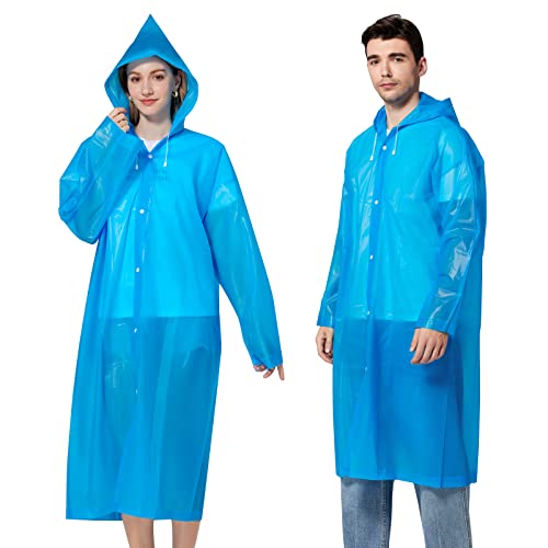 Newbyinn 2 Stück Regenponcho Damen Herren Wasserdicht, Regenmantel Regencape mit Kapuze Regen Poncho Cape Festival Wandern Faltbar Blau