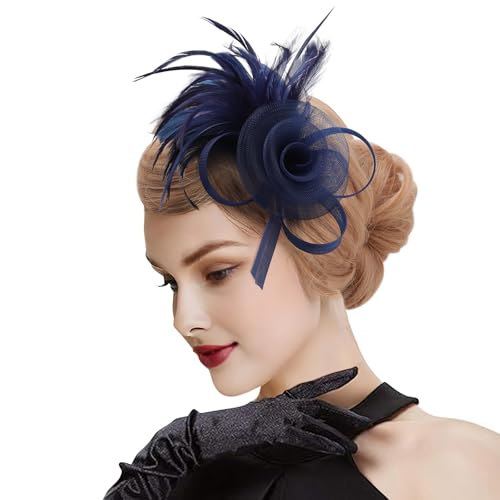 DRESHOW Fascinator Hüte für Damen Pillbox Hut mit Schleier Stirnband und Einer Gegabelten Clip Tea Party Kopfbedeckung