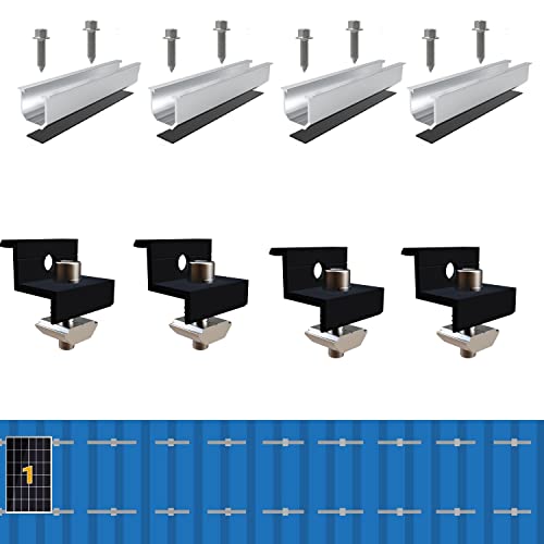 Solarmodul Halterung Kit 12cm und Zubehör Schwarz Eloxiert 30-35mm Verstellbar,Halterung für Solarmodule,Für Solarpanel Halterung,rapezblech Trapezblech Montage PV Befestigung Set