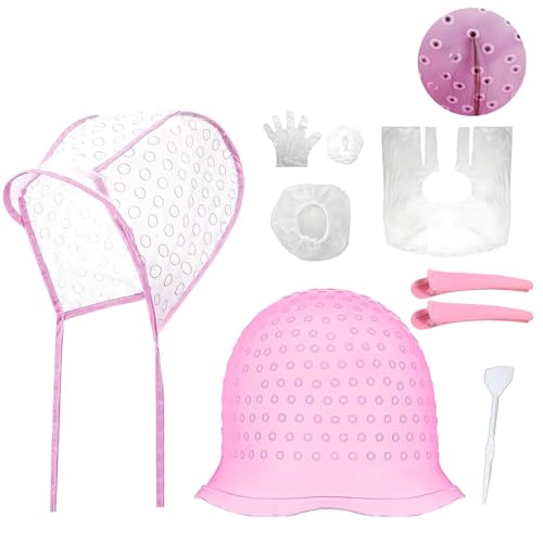 Strähnchen Set Strähnenhaube,Strähnchenhaube mit Häkelnadel Aus Metall,Silikon Strähnenhaube für Haarfärbeund Haarstylinggeräte Haarblas und Stylinggeräte Verwendet,Weiches & Bequem,Wiederverwendbar