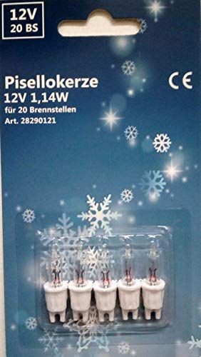 Kunsthandwerkstube 5 Stück Ersatzlämpchen für Minikette Pisello-Kerzen 12 Volt, LED, Warmweiß, 1.14 Watt
