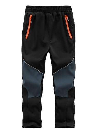 Zzkouine Kinder Softshellhose Schneehose Skihose Warme Hosen Jungen Mädchen Winterhose Outdoorhose Wanderhose, Schwarz/Grau 122-128