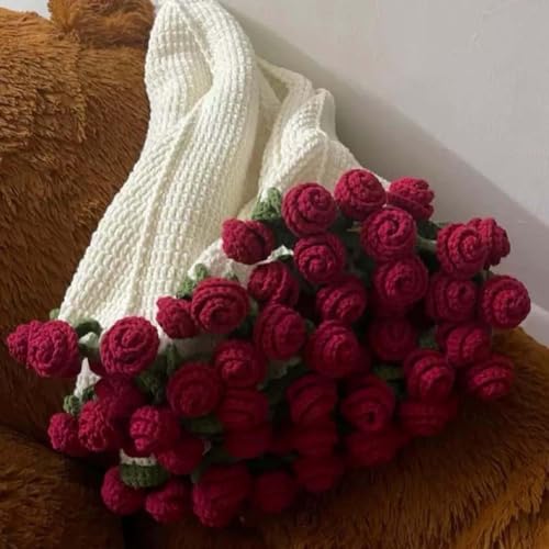 Flower Bouquet Blanket, Crochet Flowers Rose Bouquet Blanket, Soft and Lightweight Flower Bouquet Knitted Throw Blankets, Blume Bouquet Decke, gehäkelte Blumen Rose Bouquet Decke (Rot, DIY Material)