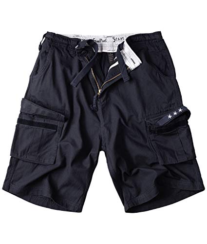 Surplus Raw Vintage Herren Cargo Shorts Stars Bermuda, Dark Blue XL Kurze Hose in Army Style 100% Baumwolle große Taschen mit Klettverschluss Camouflage Washed Sommerhose Outdoor Arbeit Freizeit