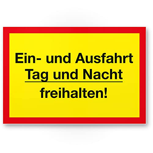 Komma Security Ein- und Ausfahrt Tag- und Nacht Freihalten Schild 30 x 20 cm Hinweisschild Einfahrt - auch gegenüber Parken verboten - Parkverbot Halteverbot