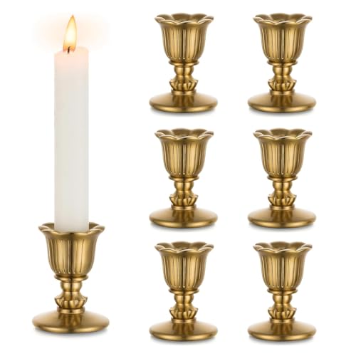 Vintage Kerzenständer kerzenhalter Stabkerzen Messing - Romadedi 6er Set Kleine Stabkerzenhalter Gold für Retro Antik Tischdeko Hochzeit Wohnzimmer Weihnachten Party Adventskranz Deko