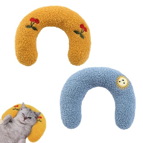 CPRNQY 2 Stück Katzen Kissen, Hunde Kissen, Katzenkissen Flauschig, Kissen für Katzen U-Förmiges Kissen Zum Schlafen, Kissen für Katzen, Haustierkissen Katzenkissen Anwendbar auf Haustier (Gelb+Blau)