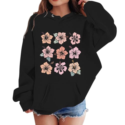 Generisch 2025 - Mädchen Kapuzenpullover Langarm Weiches Sweatshirt Grafik Hoody Kinder Niedliche Pullover Top Kleidung Für Mädchen Teenager Mädchen Pullover Kurz (Black, 12-13 Years)
