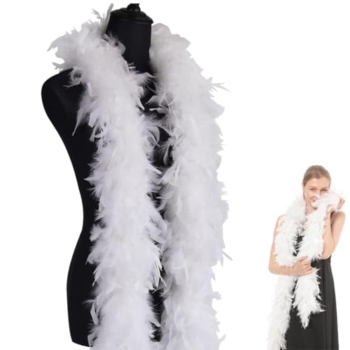 QIBZI Boas,Weiße Federboa, 1,2 Meter lange türkische Feder-Chandelle-Boa, selbstgemachte Hochzeitstanzparty für Halloween-Party