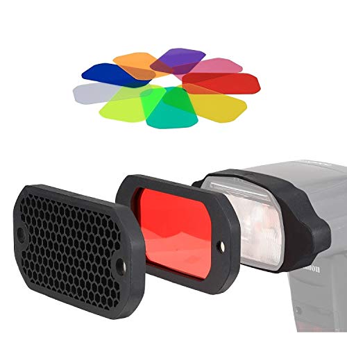 PHOLSY Wabenmuster Universal Blitz Filter Kamera Blitz Gels Beleuchtungsfilter Farbfolien Gitter und Farbiges Gel Filterset mit dem Magnetischen Stapelbaren System und Farbe Korrektur für Speedlite