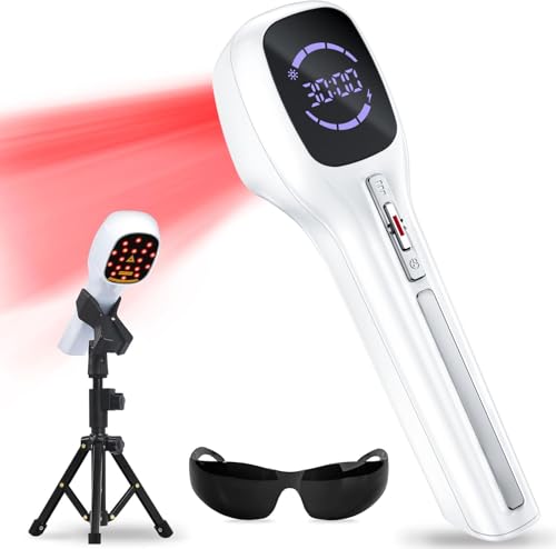 Orisary Rotlicht Therapiegerät, Handgerät Kalte Laser mit 5-30mins Timer einstellbarer Leistung, Gelenk- und Muskelpflege (4 * 808nm+14 * 650nm) für Haustiere & Menschen, red light therapy