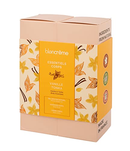 Blancrème - Geschenkset 3 Körperpflegeprodukte Vanille & Tonka: Duschgel, Peeling & zartschmelzende Körpercreme bis zu 98% Inhaltsstoffe natürlichen Ursprungs