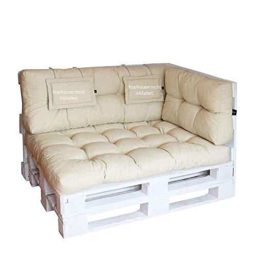 LILENO HOME Palettenkissen Set Beige - Set 3: (1x Sitzteil + 1x Rückenteil + 1x Seitenteil) - Polster für Europaletten - Palettenkissen Outdoor als Sitzkissen für Palettenmöbel
