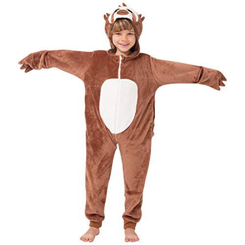 corimori (Henry das Faultier Kinder Onesie Jumpsuit Kostüm, Jungen & Mädchen (Gr. 90-110cm) Braun-Creme
