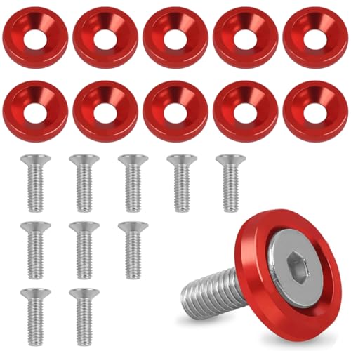 WBZOWRB 10 Paare Auto Senkkopf-Unterlegscheiben Schrauben M6,Eloxierte Aluminium Unterlegscheiben Und M6x20mm Senkkopfschrauben Fur Fahrzeug Stoßstange Kotflügel,Motorraum,Automodifikation Kit Rot