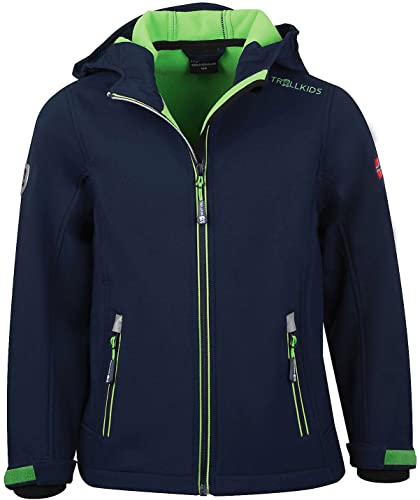 Trollkids Kinder Softshell Jacke Trollfjord, Marineblau/Hellgrün, Größe 152